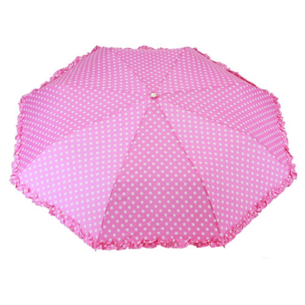 Whimsical White Polka Dot and Ruffle Foldup Umbrella